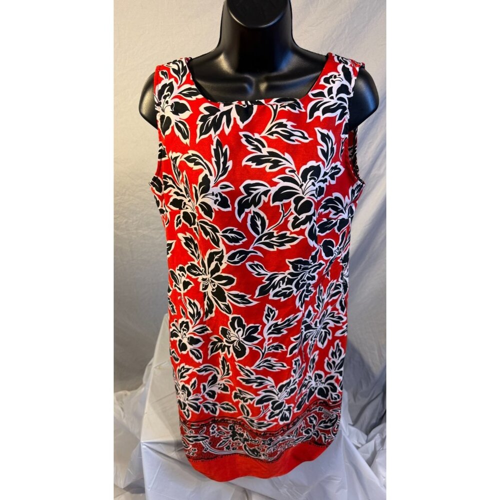 Sag Harbor Petite‎ Dress Women’s 8P 8 Red Sheath Floral Vibrant Cottagecore boho